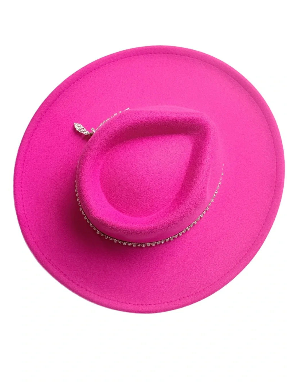 Fuchsia Rhinestone Buckle‎ Fedora Wide Brim Hat